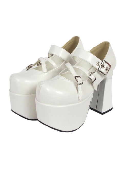 White 4.9" Heel High Gorgeous Suede Round Toe Cross Straps Platform Lady Lolita Shoes