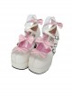 Pink & White 3.1" Heel High Gorgeous Suede Round Toe Bow Platform Lady Lolita Shoes