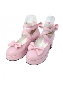 Pink 2.5" Heel High Beautiful Polyurethane Point Toe Cross Straps Platform Women Lolita Shoes