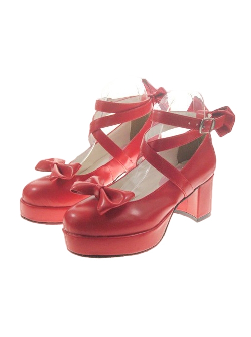 Red 2.5" Heel High Gorgeous Patent Leather Point Toe Cross Straps Platform Women Lolita Shoes