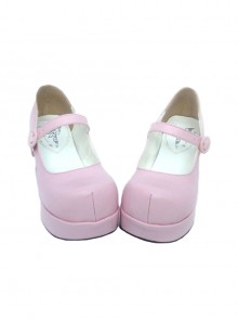 Pink 2.9" Heel High Classic Suede Point Toe Cross Straps Platform Women Lolita Shoes