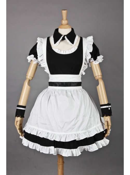 Black & White Short Sleeves Cotton Cosplay Maid Costume