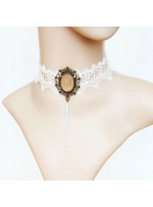 White Sweet Lace Gemstone Lolita Necklace