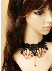 Sexy Black Lace With Red Gemstone Lolita Necklace