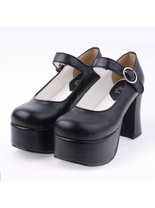 Black 3.7” Heel High Lovely PU Round Toe Cross Straps Platform Lady ...
