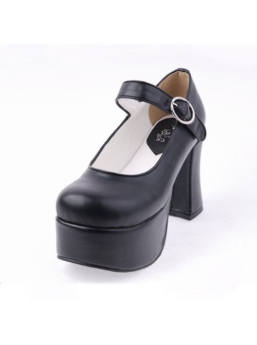 Black 3.7” Heel High Lovely PU Round Toe Cross Straps Platform Lady ...