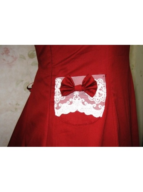 Cute Short Sleeves Red Cotton Lolita Dress