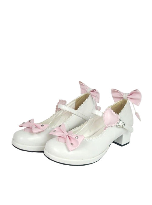 White & Pink 1.8" Heel High Cute Suede Point Toe Bowknot Platform Girls Lolita Shoes