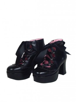 Black 2.9" Heel High Cute PU Round Toe Ankle Straps Platform Girls Lolita Shoes