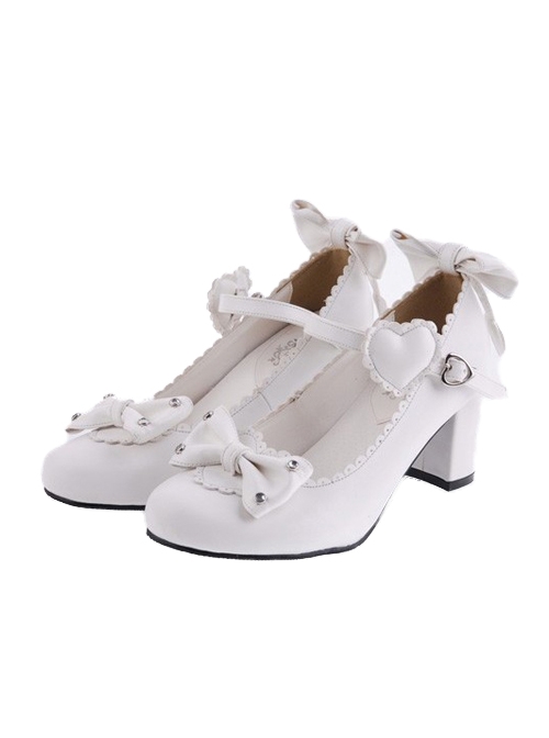 White 2.6" Heel High Lovely Polyurethane Point Toe Bowknot Platform Women Lolita Shoes