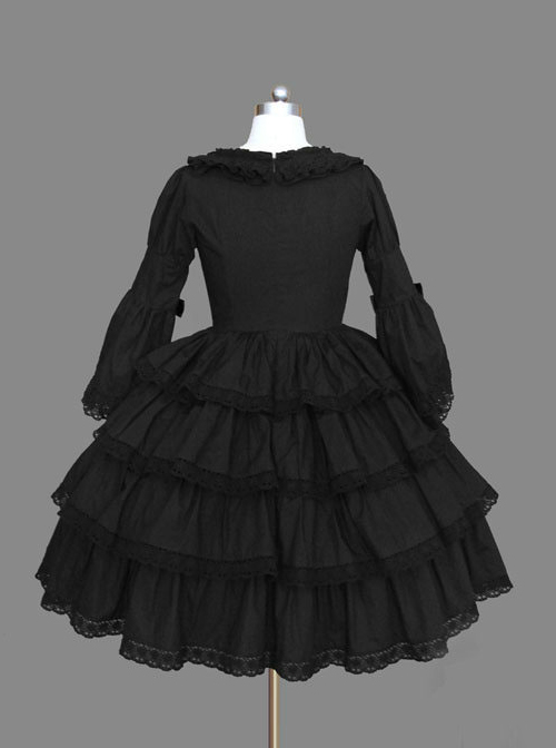 Black Multi-storey Lace Cotton Gothic Lolita Dress