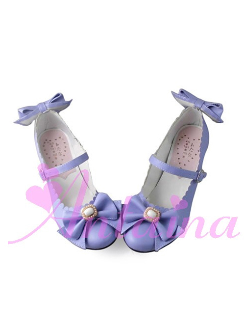 Purple Matte Bowknot Sweet Lolita Lovely Bride High Heel Shoes