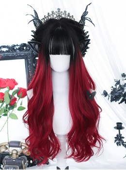 Purgatory Series Black-Red Gradient Air Bangs Long Curly Hair Gothic Lolita Wig