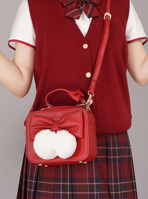 Plush Ball Decor Satchel Bag, Stylish Solid Color Hand Bag