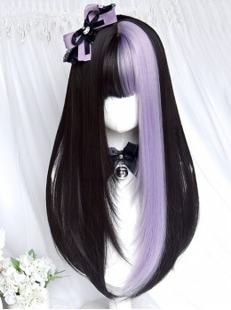 Aku Series Black Purple Color Matching Fashion Little Idol Long Straight Hair Classic Lolita Wig