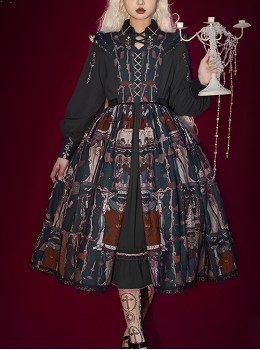 Tarot Series Retro Palace Style Elegant Cla System Gothic Lolita Tarot Printed Sleeveless Dress Embroidery Lantern Sleeve Long-Sleeved Shirt Suit