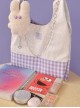 Purple Plaid Contrasting Color Vest Style Large-Capacity Messenger Bag Sweet Lolita Detachable Cute Rabbit Metal Chain Decoration