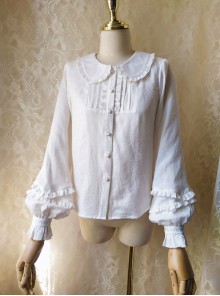 Elegant Doll Collar Ruffle Classic Lolita White Or Apricot Short Sleeve ...