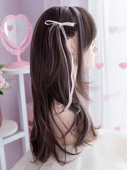 Black-Brown Mixed Color Light Purple Sweet-Cool Girl Natural Sweet Lolita Wig