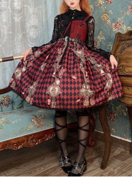 Red Queen Series Cool Girls Black-Red Stitching Plaid Print Gothic Lolita Sleeveless Dress