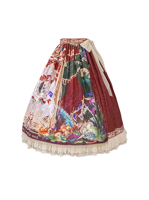Wanhua Mirror Series Irregular Gorgeous Retro Oil Painting Print Ruffle Hem Classic Lolita Skirt