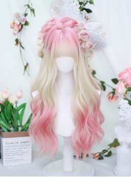 Spring Peach Series Soft Girl Pink Air Bangs Natural Long Curly Hair Sweet Lolita Wig