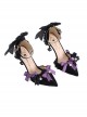 Daily Elegant Pointed Toe Color Contrast Ribbon Bowknot Pearl Decorate Classic Lolita Shoes
