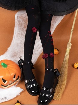 Corpse Bride Series Gorgeous Halloween Blood Stained Rose Bowknot Decoration Gothic Lolita Pantyhose