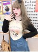 American Style Good Luck Koi Series Kawaii Fashion Plus Size Cute Cat Print Colorblock Design V Neck Long Sleeve Bottoming Shirt