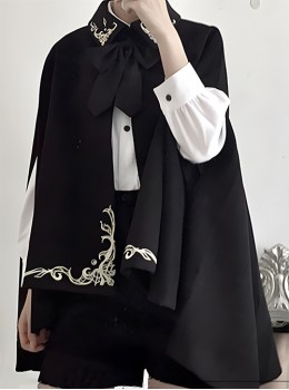 Hell Poetry Series Retro Medieval Heavy Industry Embroidered Bowknot Front Short Back Long Ouji Fashion Wool Cloak