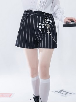 Rabbit Theater Series Checkerboard Edition Simple Daily Gray White Stripe Design Ouji Fashion Black Shorts