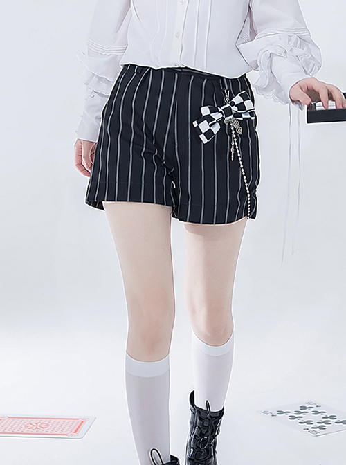 Rabbit Theater Series Checkerboard Edition Simple Daily Gray White Stripe Design Ouji Fashion Black Shorts