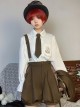 Rabbit Detective Series Ouji Fashion Spring Summer Loose Adjustable Plaid Patterns Belt Brown Flared Overalls
