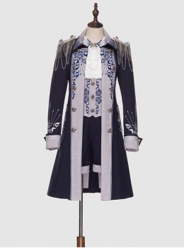 Sheffield Series Ouji Fashion Navy Blue Ornate Embroidery British Military Uniform Style Lolita Shorts Version Men Set