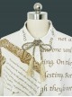 Black Fairy Tale Series Ouji Fashion Alphabet Print Tassel Bow Design Loose White Women Short Sleeve Shirt