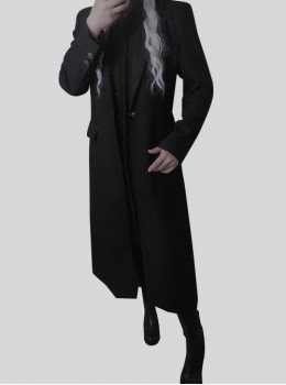 Abstinence Series Ouji Fashion Noble Formal Long Blazer Slim Fit Silver Buttons Black Coat