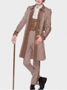 Sheffield Series Khaki Ouji Fashion Embroidery Striped British Military Uniform Style Male Trousers Set