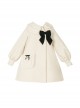 First Snow Series Asymmetrical Design Milky White Plush Petal Lapel Collar Lantern Sleeves Black Velvet Bow Loose Classic Lolita Coat