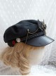 Ouji Fashion Handmade Autumn Winter Dark Black Gothic Cross Wings Military Style Lolita Beret Postman Hat