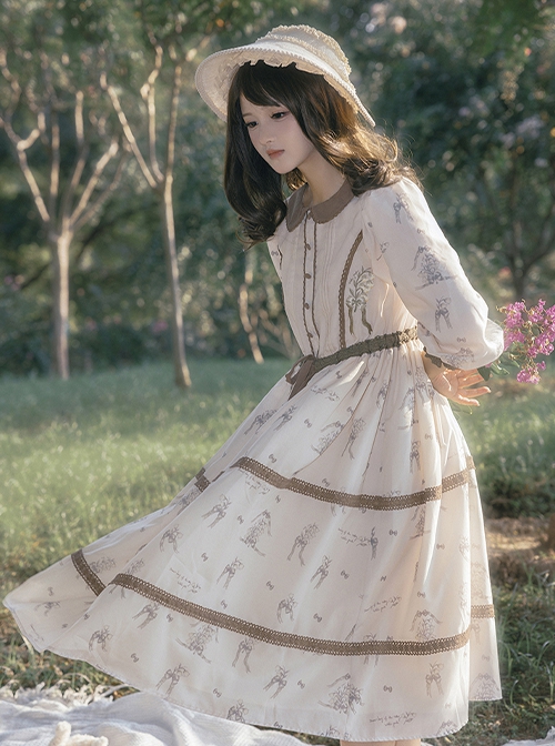 Forest Whispers Series Apricot Pastoral Style Butterfly Orchid Embroidery Daily Little Fresh Kawaii Fashion Long Sleeves Dress OP