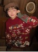 Christmas Pullover Loose Turtleneck Contrast Splice Bear Snowflake Pine Tree Gift Box Jacquard Inner Kawaii Fashion Red Sweater