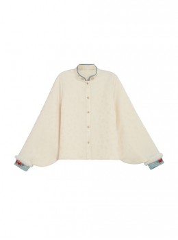 Autumn Winter Chinese Style Simple Elegant Daily Commuting Apricot Round Neck Loose Lantern Sleeves Shirt