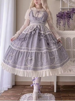 Psalm Rose Series Elegant Wisteria Flower Ruffled Lace Pastoral Style Classic Lolita Sleeveless Dress JSK