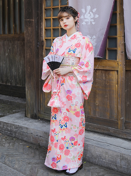 Season Cherry Kimono Style Cute Pink Formal Sakura Blossom Yukata Wear Improved Japanese Fashion Kawaii