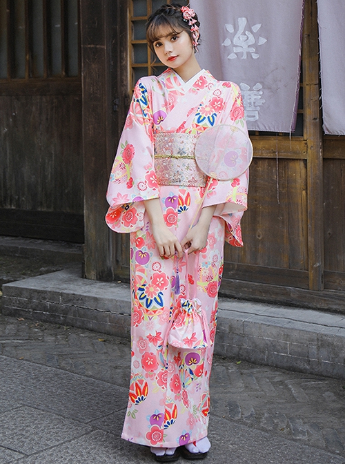 Cherry Blossom Season Cute Pink Style Wear Fashion Kawaii Kimono Sakura Japanese Yukata Formal Improved