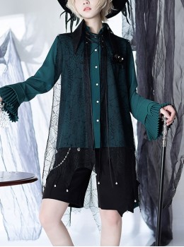 Phantom Series Ouji Fashion Black Translucent Spider Web Dark Irregular Pointed Hem Pearl Button Stacking Vest Shawl