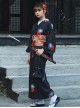 Dark Black Halloween Red Black Festive Costumes Traditional Pattern Classic Elegant Japanese Style Kimono
