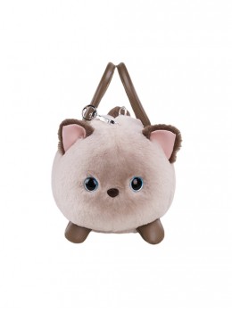 Siamese Cat Series Beige Brown Cute Soft Plush Kawaii Fashion Little Leather Doll Crossbody Bag