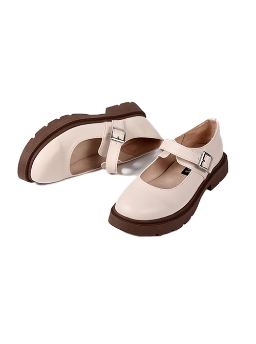 Round Dance Cookie Series Daily Cute Genuine Leather Shallow Sweet Lolita Mary Jane Round Toe Flat Uniform Shoes