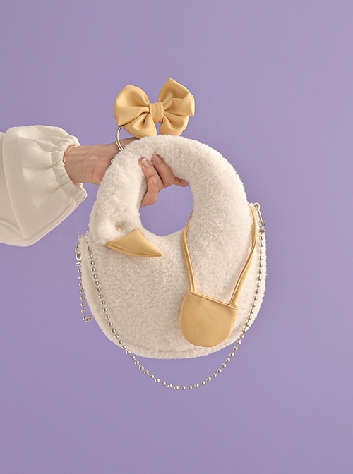 Big White Goose Series Cute Cartoon Creamy Yellow Bowknot Chain Kawaii Fashion Handbag Crossbody Bag